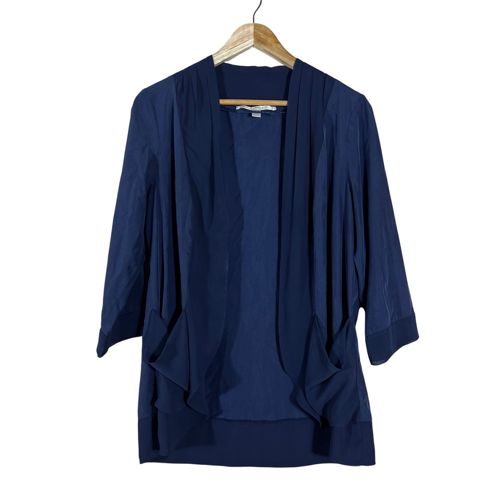 LC Lauren Conrad Draped Open Front Solid Cardigan Navy Blue Office Soft Size L